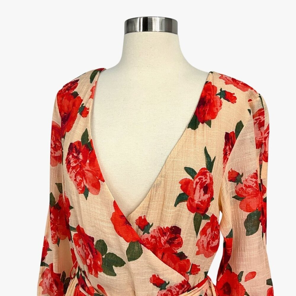 Joyfolie Mia Joy Aniya Dress Red Greta Floral Wrap Maxi Long Sleeve Size S - Picture 3 of 14